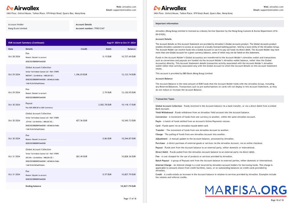 Printable Hong Kong Airwallex Limited account statement word pages 9 download for verification